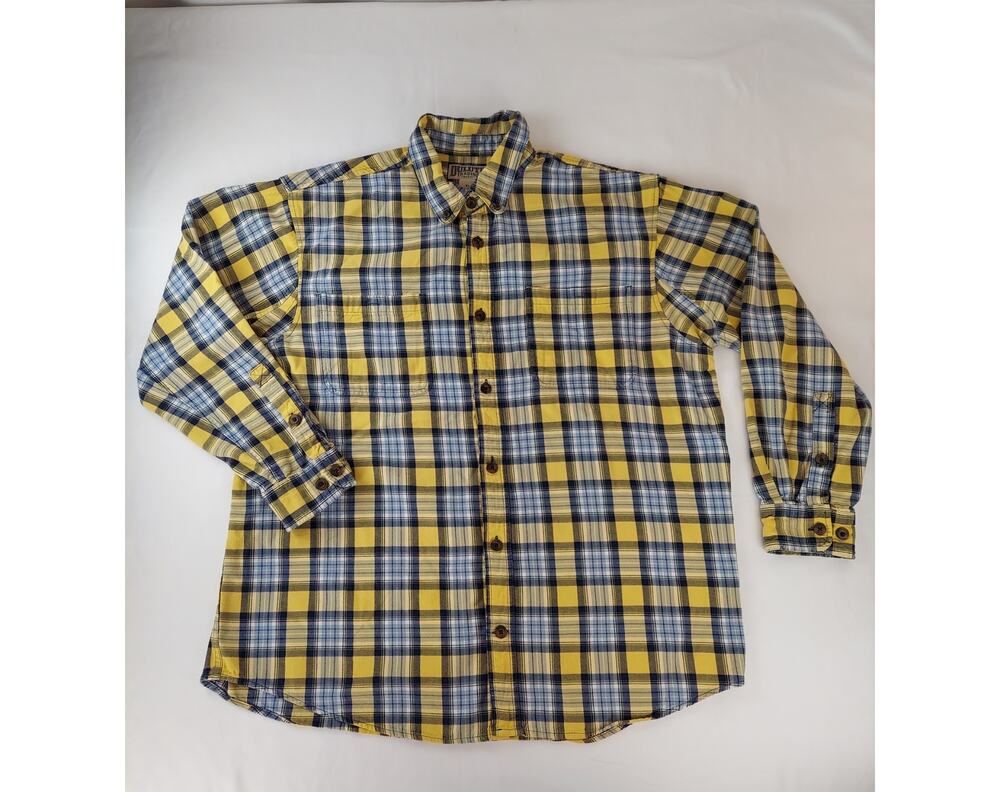 Duluth Trading Co Men's Flannel Yellow Tartan Plaid Button Up Long Sleeve XL